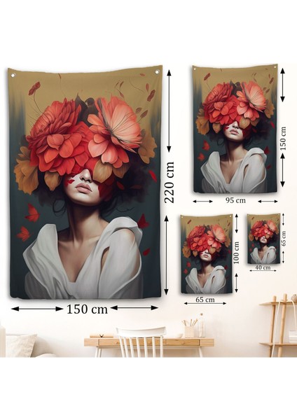 Çiçek Başlı Soyut Kadın Duvar ÖRTÜSÜ-7829 fırsatları