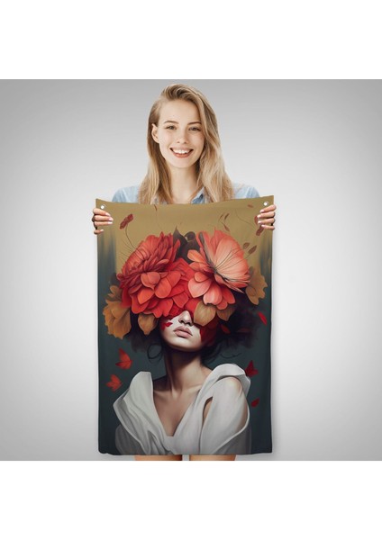 Çiçek Başlı Soyut Kadın Duvar ÖRTÜSÜ-7829