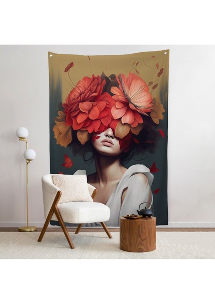 Çiçek Başlı Soyut Kadın Duvar ÖRTÜSÜ-7829