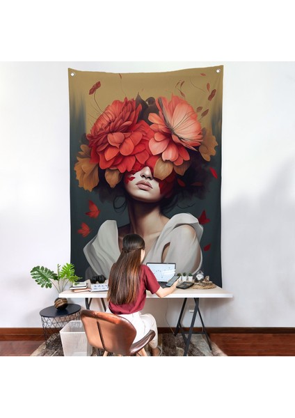 Çiçek Başlı Soyut Kadın Duvar ÖRTÜSÜ-7829