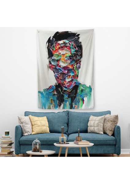 Soyut Erkek Portresi Yağlıboya Görünümlü Duvar Örtüsü - HALISI-6320