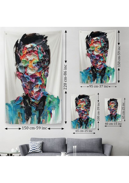 Soyut Erkek Portresi Yağlıboya Görünümlü Duvar Örtüsü - HALISI-6320 modelleri