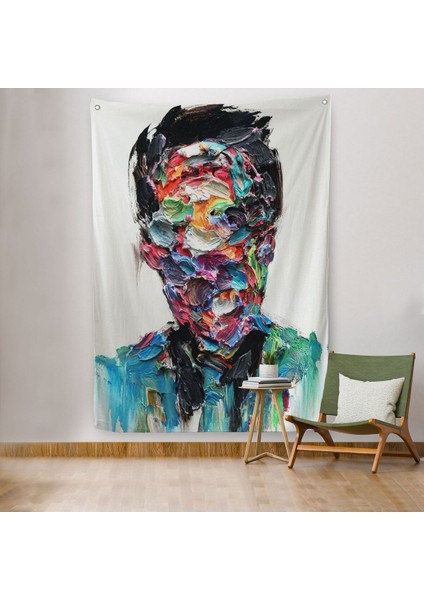 Soyut Erkek Portresi Yağlıboya Görünümlü Duvar Örtüsü - HALISI-6320