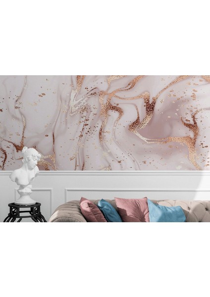 Db Altın ve Pembe Detaylı Mermer Desenli Duvar KAĞIDI-5524