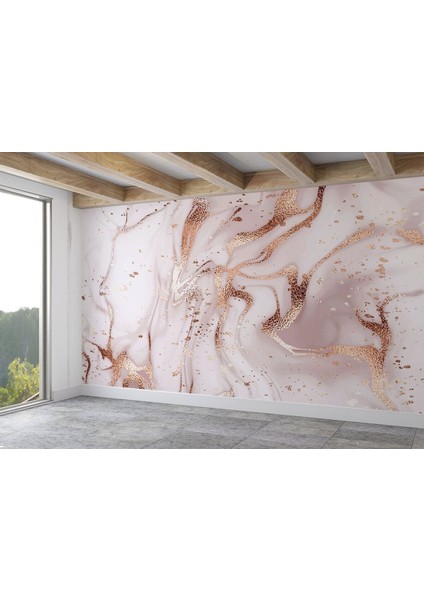 Db Altın ve Pembe Detaylı Mermer Desenli Duvar KAĞIDI-5524 fiyatları
