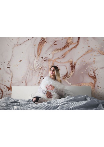 Db Altın ve Pembe Detaylı Mermer Desenli Duvar KAĞIDI-5524 fırsatları