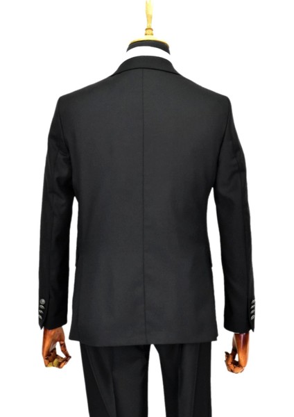 Erkek Siyah Çift Yırtmaçlı Armürlü Yelek Kombinli 6 Drop BGL-ST04478 indirimleri