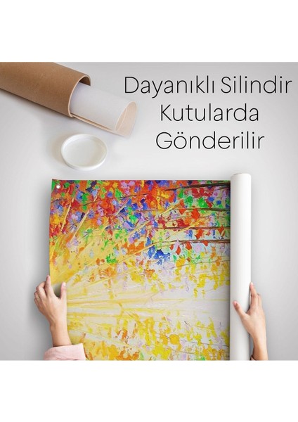 Renkli Ormanda Yürüyen Mavi Elbiseli Kadın Duvar Örtüsü - HALISI-6039 indirimleri