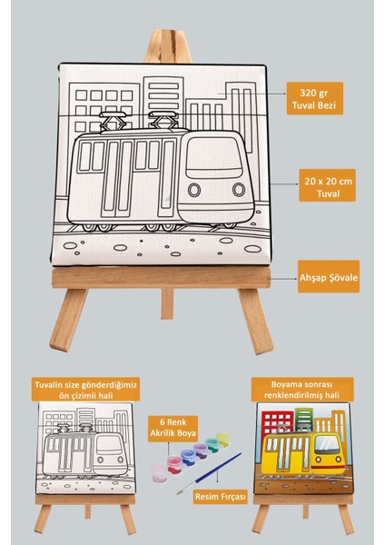 Sevimli Sarı Tramvay, Çocuk Eğitici Tuval Boyama Hobi SETI-9211