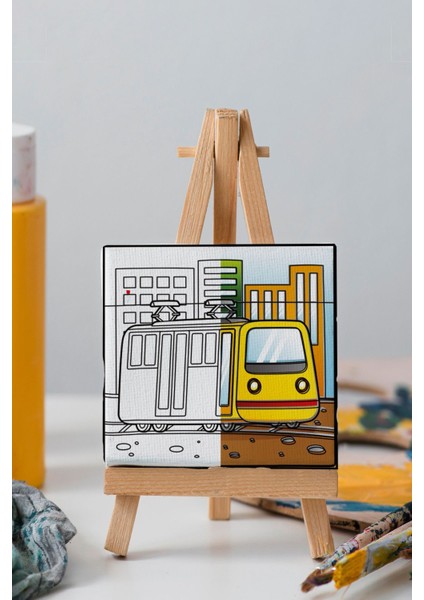 Sevimli Sarı Tramvay, Çocuk Eğitici Tuval Boyama Hobi SETI-9211 indirimleri