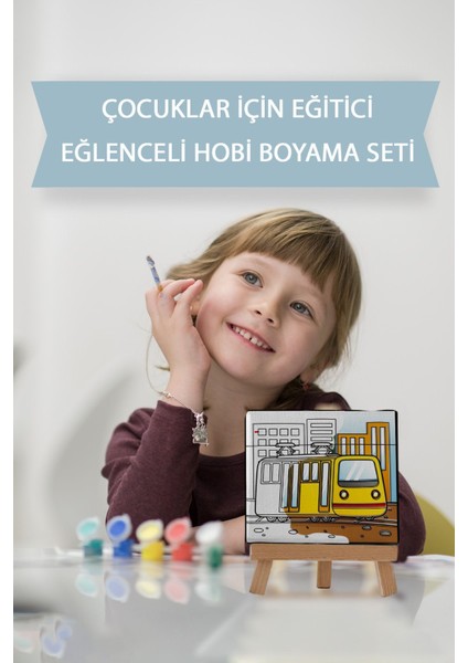 Sevimli Sarı Tramvay, Çocuk Eğitici Tuval Boyama Hobi SETI-9211