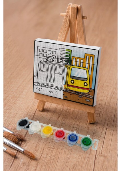 Sevimli Sarı Tramvay, Çocuk Eğitici Tuval Boyama Hobi SETI-9211