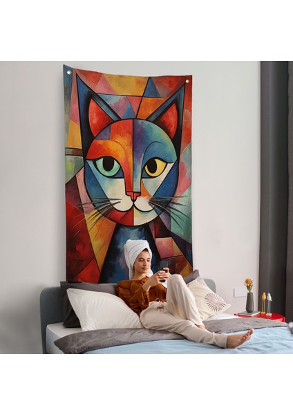 Pablo Picasso Tarzı - Soyut Renkli Kedi Duvar ÖRTÜSÜ-7375 fiyatları