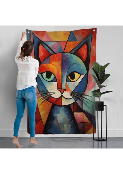Pablo Picasso Tarzı - Soyut Renkli Kedi Duvar ÖRTÜSÜ-7375 modelleri