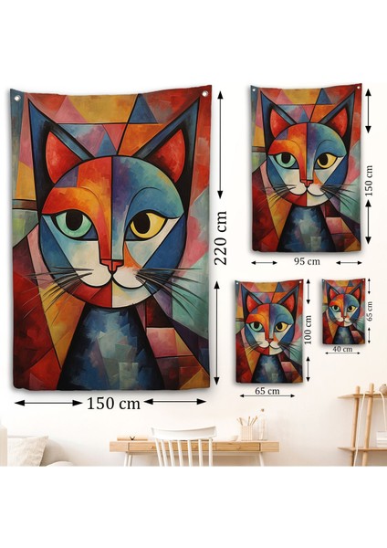 Pablo Picasso Tarzı - Soyut Renkli Kedi Duvar ÖRTÜSÜ-7375 fırsatları