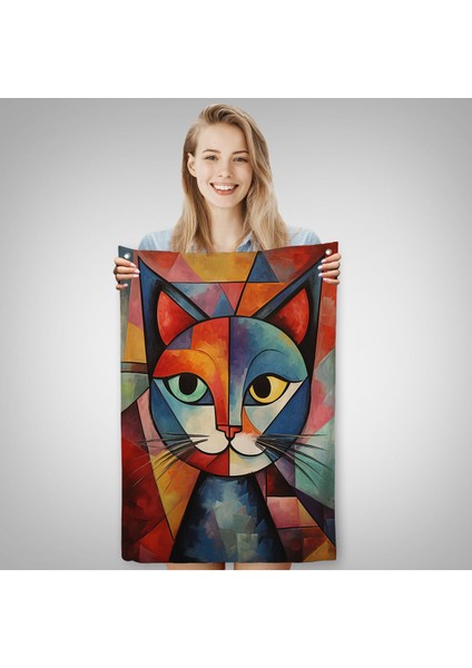 Pablo Picasso Tarzı - Soyut Renkli Kedi Duvar ÖRTÜSÜ-7375