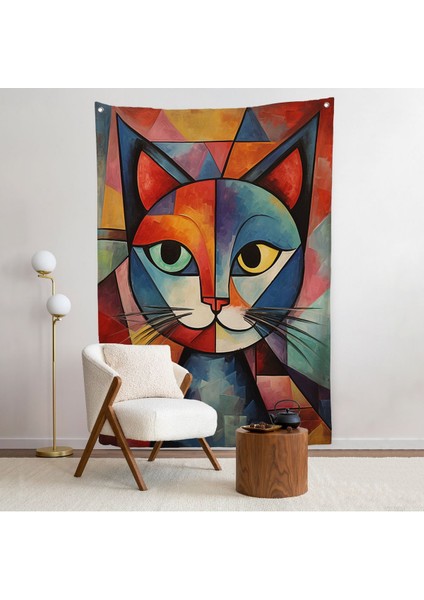 Pablo Picasso Tarzı - Soyut Renkli Kedi Duvar ÖRTÜSÜ-7375