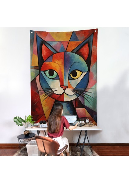 Pablo Picasso Tarzı - Soyut Renkli Kedi Duvar ÖRTÜSÜ-7375