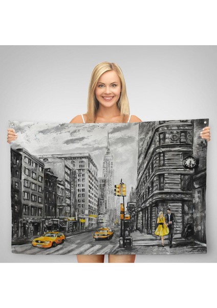 New York Sokakları ve Sarı Taksi Yağlıboya Görünüm Duvar ÖRTÜSÜ-HALISI-3500 fiyatları