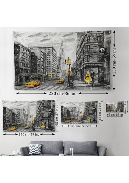 New York Sokakları ve Sarı Taksi Yağlıboya Görünüm Duvar ÖRTÜSÜ-HALISI-3500 modelleri