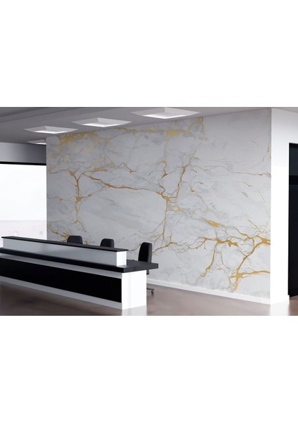 Altın ve Beyaz Soyut Mermer Desenli Duvar KAĞIDI-5519 fiyatları