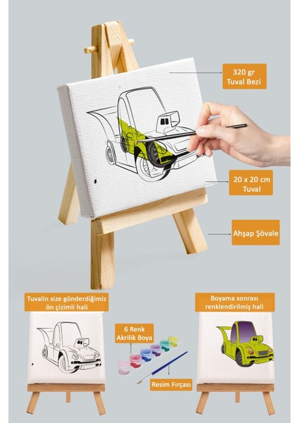 Sevimli Yeşil Araba, Erkek Çocuğu Eğitici Tuval Boyama Hobi SETI-9191 fiyatları