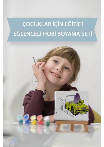 Sevimli Yeşil Araba, Erkek Çocuğu Eğitici Tuval Boyama Hobi SETI-9191