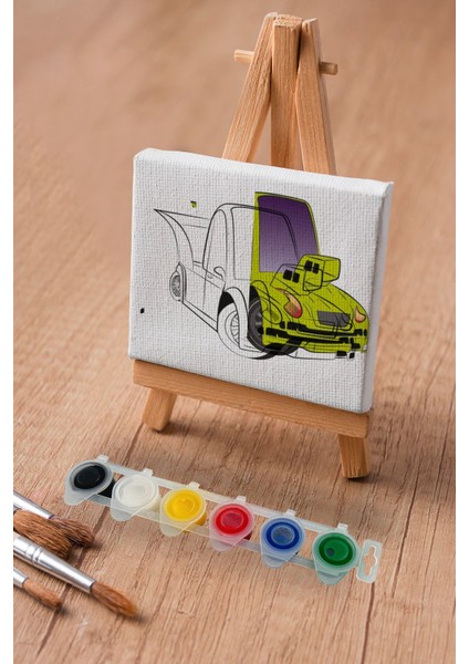 Sevimli Yeşil Araba, Erkek Çocuğu Eğitici Tuval Boyama Hobi SETI-9191