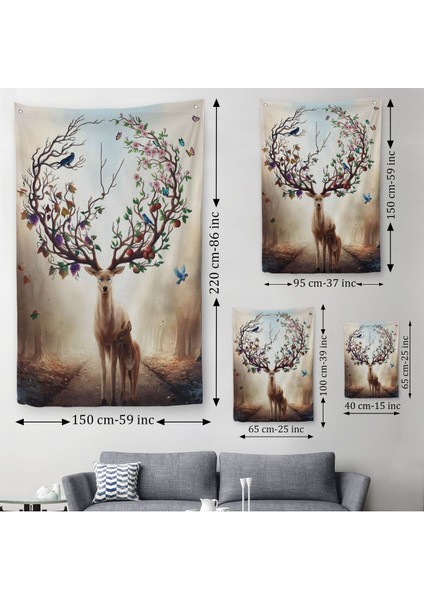 Geyik Yboynuzları Üzerinde Renkli Kuşlar Duvar ÖRTÜSÜ-HALISI-6477 modelleri