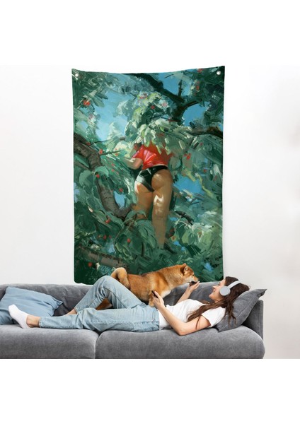 Ağaçtan Meyve Toplayan Kadın Duvar ÖRTÜSÜ-7784
