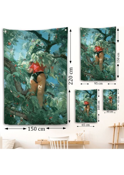 Ağaçtan Meyve Toplayan Kadın Duvar ÖRTÜSÜ-7784 fırsatları