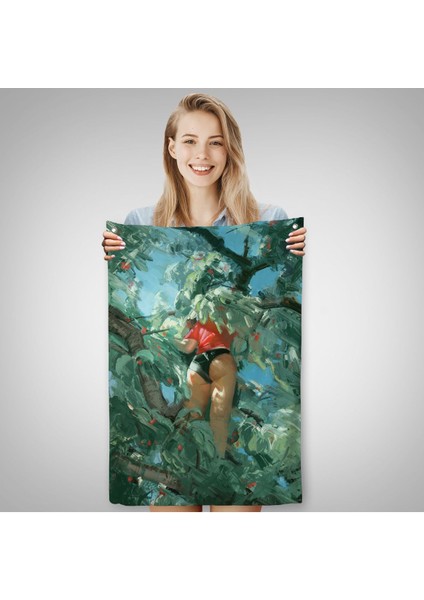 Ağaçtan Meyve Toplayan Kadın Duvar ÖRTÜSÜ-7784