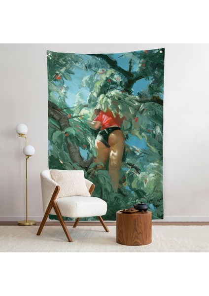 Ağaçtan Meyve Toplayan Kadın Duvar ÖRTÜSÜ-7784