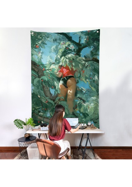 Ağaçtan Meyve Toplayan Kadın Duvar ÖRTÜSÜ-7784