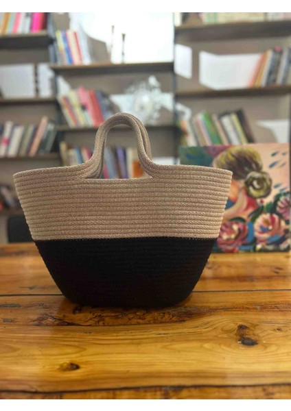 El Yapımı 30X40 cm Jüt Pamuk Çanta, El Çantası, Plaj Çantası