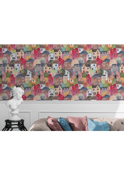 Db Renkli Soyut Şehir Manzarası Duvar KAĞIDI-5758 fırsatları