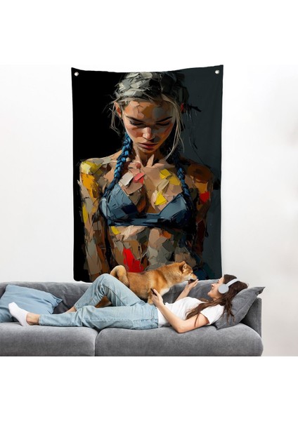 Yağlı Boya Görünümlu Kadın Duvar ÖRTÜSÜ-7686