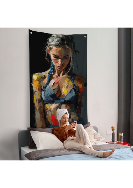 Yağlı Boya Görünümlu Kadın Duvar ÖRTÜSÜ-7686 fiyatları