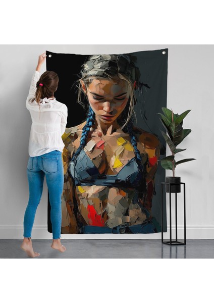 Yağlı Boya Görünümlu Kadın Duvar ÖRTÜSÜ-7686 modelleri