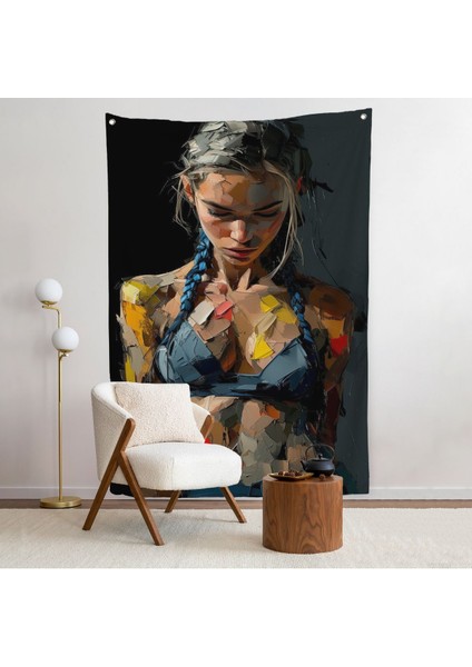 Yağlı Boya Görünümlu Kadın Duvar ÖRTÜSÜ-7686