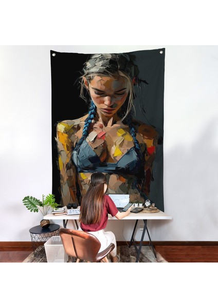 Yağlı Boya Görünümlu Kadın Duvar ÖRTÜSÜ-7686