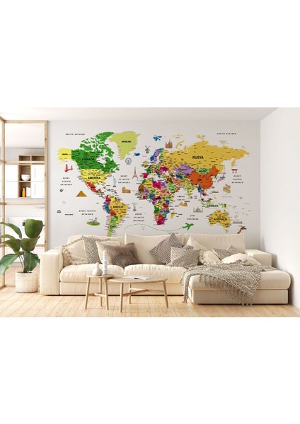Türkçe Dünya Haritası Son Derece Ayrıntılı Eğitici ve Sembollü Duvar KAĞIDI-3186 modelleri