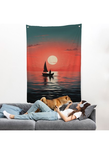 Okyanustaki Yelkenli Duvar ÖRTÜSÜ-7629