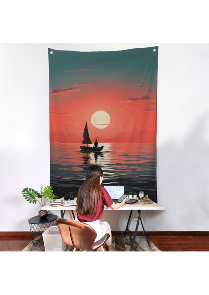 Okyanustaki Yelkenli Duvar ÖRTÜSÜ-7629