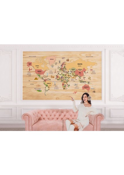 Alndrs Collection V2 Ahşap Görünümlü Türkçe Dünya Haritası Dekoratif Duvar KAĞIDI-2088