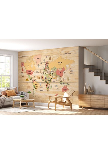 Alndrs Collection V2 Ahşap Görünümlü Türkçe Dünya Haritası Dekoratif Duvar KAĞIDI-2088 fiyatları