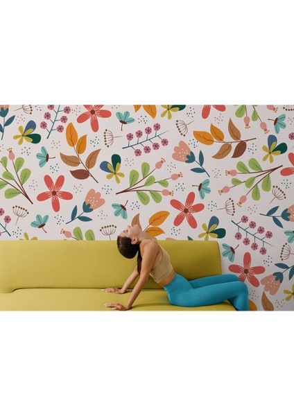 Db Renkli Çiçekler Desenli Duvar KAĞIDI-5651 fırsatları