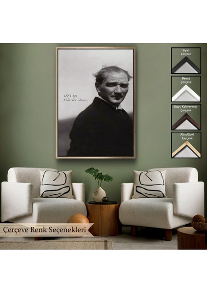 Çerçeveli Atatürk Portre Tablosu Mustafa Kemal Atatürk Dikdörtgen Dekoratif Kanvas TABLO-128