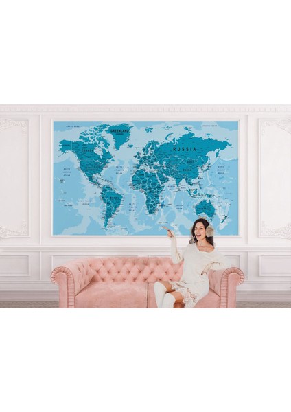 Dünya Haritası Duvar Kağıdı Detaylı Ülke ve Başkentli Ingilizce Dünya HARITASI-2135