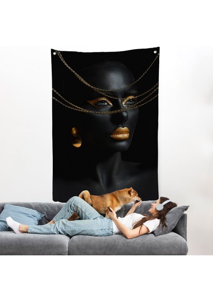 Altın Detaylı Kadın Duvar ÖRTÜSÜ-7879